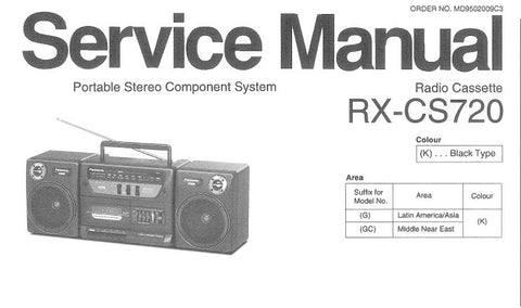 NATIONAL RX-CS720 PORTABLE STEREO COMPONENT SYSTEM SERVICE MANUAL INC SCHEM DIAG PCB'S WIRING CONN DIAG AND PARTS LIST 24 PAGES ENG