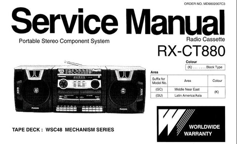 NATIONAL RX-CT880 PORTABLE STEREO COMPONENT SYSTEM SERVICE MANUAL INC WIRING CONN DIAG SCHEM DIAG PCB'S AND PARTS LIST 24 PAGES ENG