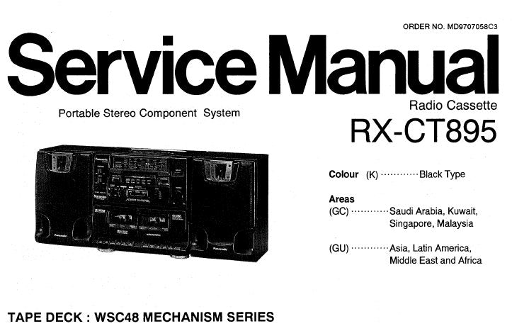 NATIONAL RX-CT895 PORTABLE STEREO COMPONENT SYSTEM SERVICE MANUAL INC SCHEM DIAGS PCB'S WIRING CONN DIAG AND PARTS LIST 34 PAGES ENG