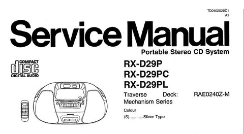 NATIONAL RX-D29P RX-D20PC RX-D29PL PORTABLE STEREO CD SYSTEM SERVICE MANUAL INC SCHEM DIAGS PCB'S WIRING CONN DIAG AND PARTS LIST 50 PAGES ENG