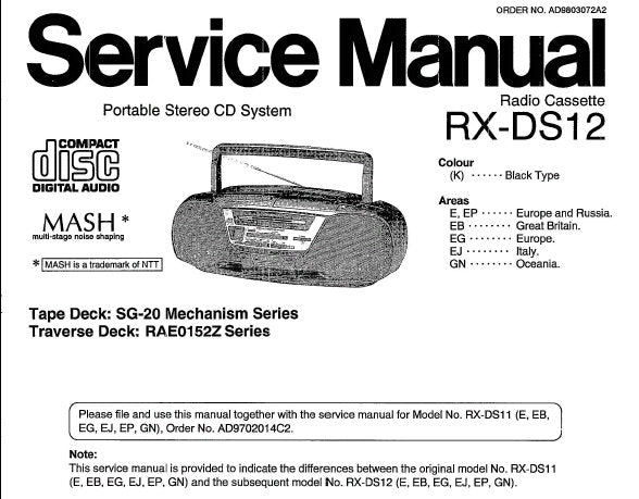 NATIONAL RX-DS12 PORTABLE STEREO CD SYSTEM SERVICE MANUAL INC SCHEM DIAG PCB AND PARTS LIST 8 PAGES ENG