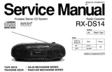 NATIONAL RX-DS14 PORTABLE STEREO CD SYSTEM SERVICE MANUAL INC SCHEM DIAG PCB'S WIRE CONN DIAG TRSHOOT GUIDE AND PARTS LIST 31 PAGES ENG