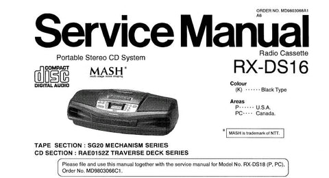 NATIONAL RX-DS16 PORTABLE STEREO CD SYSTEM SERVICE MANUAL INC SCHEM DIAG PCB'S AND PARTS LIST 16 PAGES ENG