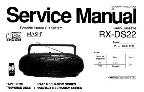 NATIONAL RX-DS22 PORTABLE STEREO CD SYSTEM SERVICE MANUAL INC PCB'S SCHEM DIAGS WIRING CONN DIAG TRSHOOT GUIDE AND PARTS LIST 39 PAGES ENG