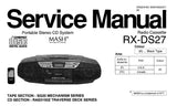 NATIONAL RX-DS27 PORTABLE STEREO CD SYSTEM SERVICE MANUAL INC WIRING CONN DIAG PCB'S SCHEM DIAGS TRSHOOT GUIDE AND PARTS LIST 36 PAGES ENG