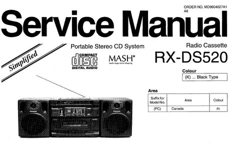 NATIONAL RX-DS520 PORTABLE STEREO CD SYSTEM SERVICE MANUAL INC SCHEM DIAG PCB'S AND PARTS LIST 8 PAGES ENG