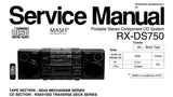 NATIONAL RX-DS750 PORTABLE STEREO COMPONENT CD SYSTEM SERVICE MANUAL INC WIRING CONN DIAG TRSHOOT GUIDE  PCBS SCHEM DIAGS AND PARTS LIST 43 PAGES ENG
