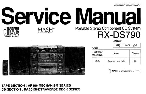 NATIONAL RX-DS790 PORTABLE STEREO COMPONENT CD SYSTEM SERVICE MANUAL INC WIRING CONN DIAG TRSHOOT GUIDE  PCBS SCHEM DIAGS AND PARTS LIST 56 PAGES ENG