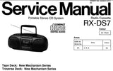 NATIONAL RX-DS7 PORTABLE RADIO CASSETTE CD SYSTEM SERVICE MANUAL INC SCHEM DIAGS PCBS W2IRING CONN DIAG BLK DIAG AND PARTS LIST 36 PAGES ENG