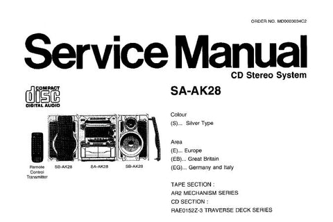 NATIONAL SA-AK28 CD STEREO SYSTEM SERVICE MANUAL INC BLK DIAG SCHEM DIAGS PCB'S WIRING CONN DIAG TRSHOOT GUIDE AND PARTS LIST 78 PAGES ENG