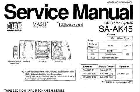 NATIONAL SA-AK45 CD STEREO SYSTEM SERVICE MANUAL INC WIRING CONN DIAG SCHEM DIAGS BLK DIAG PCB'S TRSHOOT GUIDE AND PARTS LIST 76 PAGES ENG