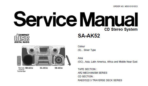 NATIONAL SA-AK52 CD STEREO SYSTEM SERVICE MANUAL INC BLK DIAG SCHEM DIAGS PCB'S TRSHOOT GUIDE AND PARTS LIST 80 PAGES ENG