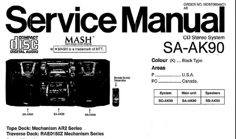 NATIONAL SA-AK90 CD STEREO SYSTEM SERVICE MANUAL INC CONN DIAGS SCHEM DIAGS BLK DIAG WIRING CONN DIAG AND PARTS LIST 100 PAGES ENG