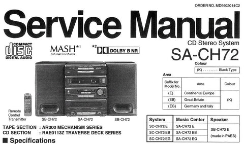 NATIONAL SA-CH72E SA-CH72EB SA-72EG CD STEREO SOUND SYSTEM SERVICE MANUAL INC WIRING CONN DIAG BLK DIAG SCHEM DIAGS PCB'S TRSHOOT GUIDE AND PARTS LIST 76 PAGES ENG