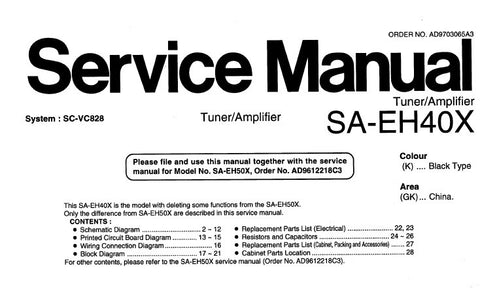 NATIONAL SA-EH40X TUNER AMPLIFIER SERVICE MANUAL INC SCHEM DIAGS PCB'S WIRING CONN DIAG BLK DIAG AND PARTS LIST 29 PAGES ENG