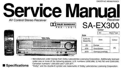 NATIONAL SA-EX300 AV CONTROL STEREO RECEIVER SERVICE MANUAL INC TRSHOOT GUIDE SCHEM DIAGS BLK DIAG WIRING CONN DIAG PCB'S AND PARTS LIST 44 PAGES ENG