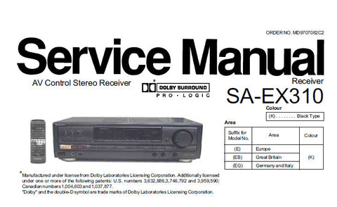 NATIONAL SA-EX310 AV CONTROL STEREO RECEIVER SERVICE MANUAL INC TRSHOOT GUIDE BLK DIAG SCHEM DIAGS PCB'S WIRING CONN DIAG AND PARTS LIST 45 PAGES ENG