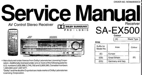 NATIONAL SA-EX500 AV CONTROL STEREO RECEIVER SERVICE MANUAL INC TRSHOOT GUIDE BLK DIAG SCHEM DIAGS PCB'S WIRING CONN DIAG AND PARTS LIST 52 PAGES ENG