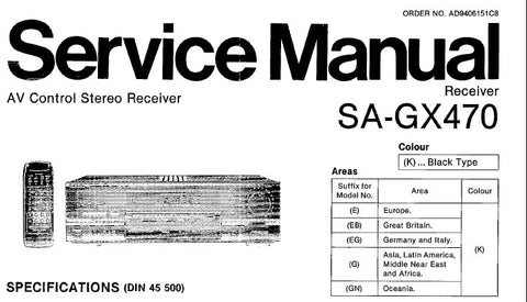 NATIONAL SA-GX470 AV CONTROL STEREO RECEIVER SERVICE MANUAL INC CONN DIAGS BLK DIAG SCHEM DIAGS PCB'S WIRING CONN DIAG AND PARTS LIST 33 PAGES ENG
