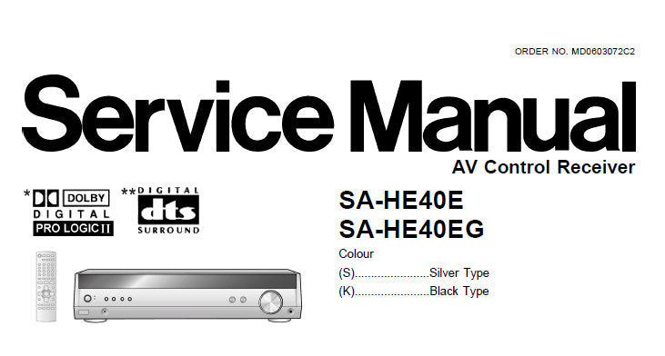 NATIONAL SA-HE40E SA-HE40EG AV CONTROL RECEIVER SERVICE MANUAL INC WIRING DIAGS BLK DIAG SCHEM DIAGS PCB'S AND PARTS LIST 71 PAGES ENG