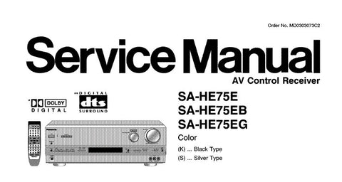 NATIONAL SA-HE75E SA-HE75EB SA-HE75EG AV CONTROL RECEIVER SERVICE MANUAL INC SCHEM DIAGS PCB'S BLK DIAG WIRING CONN DIAG AND PARTS LIST 59 PAGES ENG
