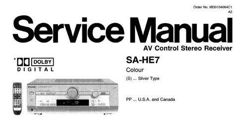 NATIONAL SA-HE7 AV CONTROL STEREO RECEIVER SERVICE MANUAL INC BLK DIAG SCHEM DIAGS PCB'S WIRING CONN DIAG AND PARTS LIST 53 PAGES ENG