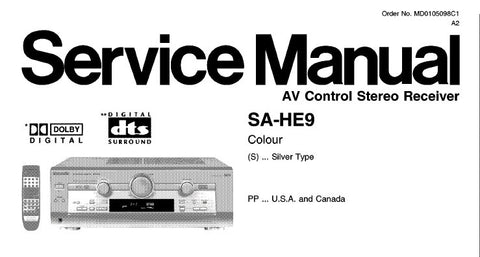 NATIONAL SA-HE9PP AV CONTROL STEREO RECEIVER SERVICE MANUAL INC BLK DIAG SCHEM DIAGS PCB'S WIRING CONN DIAG AND PARTS LIST 54 PAGES ENG