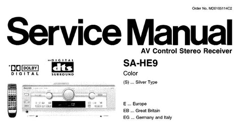 NATIONAL SA-HE9E SA-HE9EB SA-HE9EG AV CONTROL STEREO RECEIVER SERVICE MANUAL INC BLK DIAG SCHEM DIAGS PCB'S WIRING CONN DIAG AND PARTS LIST 54 PAGES ENG