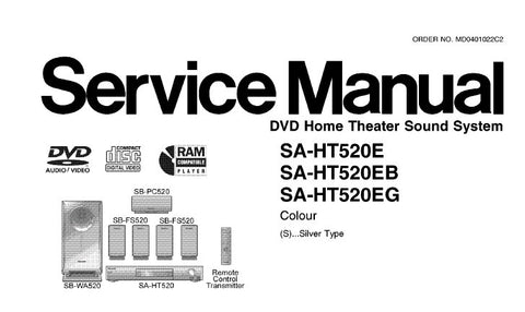 NATIONAL SA-HT520E SA-HT52EB SA-HT520EG DVD HOME THEATER SOUND SYSTEM SERVICE MANUAL INC BLK DIAG SCHEM DIAGS PCB'S WIRING CONN DIAG BLK AND PARTS LIST 103 PAGES ENG