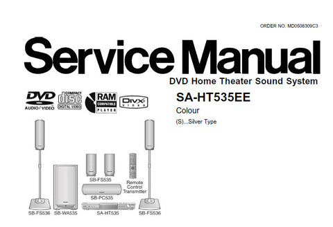 NATIONAL SA-HT535EE DVD HOME THEATER SOUND SYSTEM SERVICE MANUAL INC BLK DIAG SCHEM DIAGS PCB'S WIRING CONN DIAG AND PARTS LIST 104 PAGES ENG