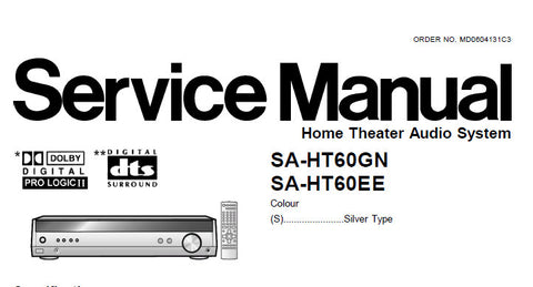 NATIONAL SA-HT60EE SA-HT60GN HOME THEATER AUDIO SYSTEM SERVICE MANUAL INC WIRING DIAGRAMS BLK DIAG SCHEM DIAGS PCB'S AND PARTS LIST 73 PAGES ENG