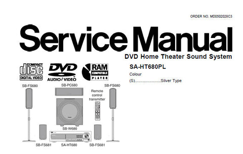 NATIONAL SA-HT680PL DVD HOME THEATER SOUND SYSTEM SERVICE MANUAL INC BLK DIAGS SCHEM DIAGS PCB'S WIRING CONN DIAG AND PARTS LIST 133 PAGES ENG