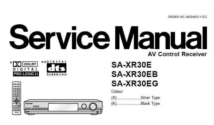 NATIONAL SA-XR30E SA-XR30EB SA-XR30EG AV CONTROL RECEIVER SERVICE MANUAL INC SCHEM DIAGS PCB'S BLK DIAG WIRING CONN DIAG AND PARTS LIST 90 PAGES ENG