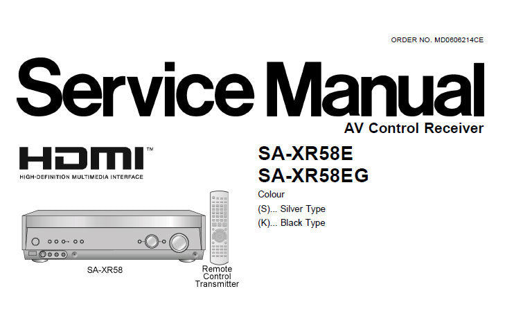 NATIONAL SA-XR58E SA-XR58EG AV CONTROL RECEIVER SERVICE MANUAL INC CONN DIAGS WIRING CONN DIAG BLK DIAG SCHEM DIAGS PCB'S AND PARTS LIST 135 PAGES ENG