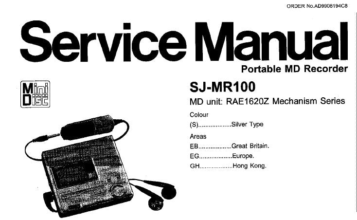 NATIONAL SJ-MR100 MD RECORDER SERVICE MANUAL INC TRSHOOT GUIDE SCHEM DIAG PCB'S BLK DIAG WIRING CONN DIAG AND PARTS LIST 75 PAGES ENG