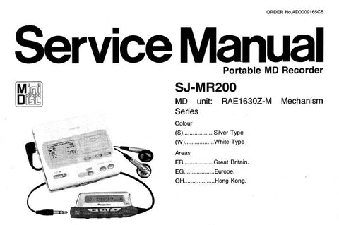 NATIONAL SJ-MR200 PORTABLE MD RECORDER SERVICE MANUAL INC TRSHOOT GUIDE SCHEM DIAG PCB'S BLK DIAG WIRING CONN DIAG AND PARTS LIST 57 PAGES ENG