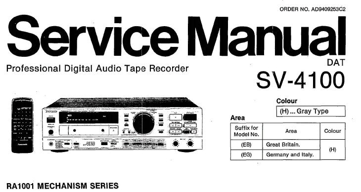 NATIONAL SV-4100 PROFESSIONAL DIGITAL AUDIO TAPE RECORDER SERVICE MANUAL INC BLK DIAG SCHEM DIAGS WIRING CONN DIAG PCB'S TRSHOOT GUIDE AND PARTS LIST 65 PAGES ENG