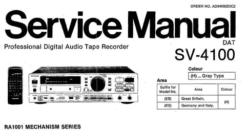 NATIONAL SV-4100 PROFESSIONAL DIGITAL AUDIO TAPE RECORDER SERVICE MANUAL INC BLK DIAG SCHEM DIAGS WIRING CONN DIAG PCB'S TRSHOOT GUIDE AND PARTS LIST 65 PAGES ENG
