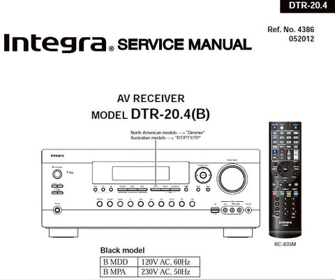ONKYO DTR-20.4 (B) INTEGRA AV RECEIVER SERVICE MANUAL INC BLK DIAG SCHEM DIAGS AND PARTS LIST 129 PAGES ENG