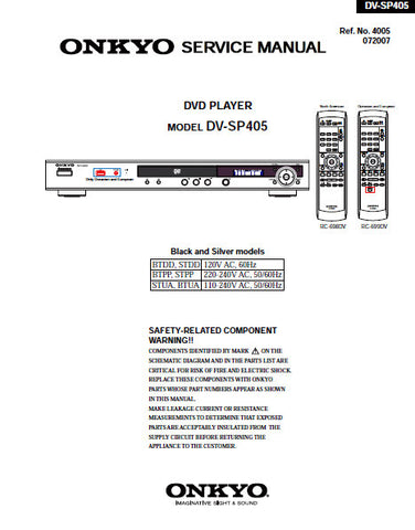 ONKYO DV-SP405 DVD PLAYER SERVICE MANUAL INC BLK DIAGS PCBS SCHEM DIAGS AND PARTS LIST 92 PAGES ENG