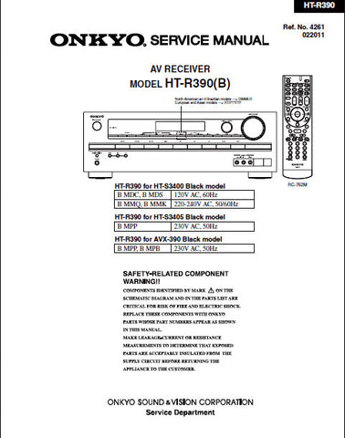 ONKYO HT-R390 (B) AV RECEIVER SERVICE MANUAL INC BLK DIAGS PCBS SCHEM DIAGS AND PARTS LIST 80 PAGES ENG
