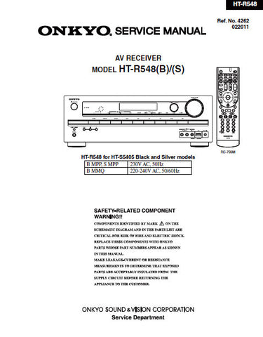ONKYO HT-R548 (B) (S) AV RECEIVER SERVICE MANUAL INC BLK DIAGS SCHEM DIAGS AND PARTS LIST 101 PAGES ENG