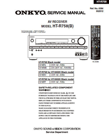 ONKYO HT-R758 (B) AV RECEIVER SERVICE MANUAL INC BLK DIAGS SCHEM DIAGS AND PARTS LIST 99 PAGES ENG