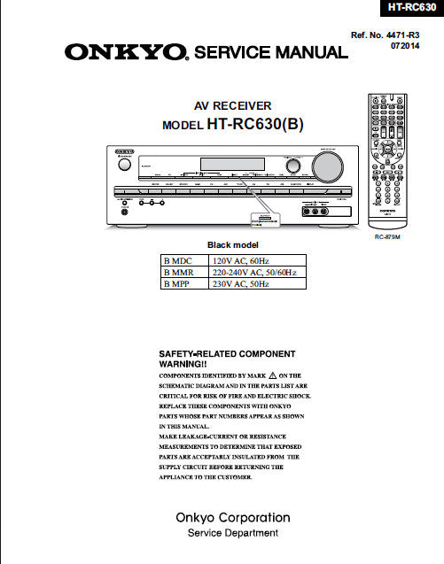 ONKYO HT-RC630 (B) AV RECEIVER SERVICE MANUAL INC BLK DIAGS SCHEM DIAGS AND PARTS LIST 79 PAGES ENG