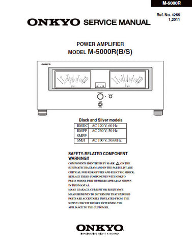 ONKYO M-5000R(B/S) POWER AMPLIFIER SERVICE MANUAL INC BLK DIAG PCBS SCHEM DIAGS AND PARTS LIST 60 PAGES ENG
