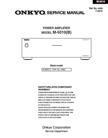 ONKYO M-5010(B) POWER AMPLIFIER SERVICE MANUAL INC BLK DIAG SCHEM DIAGS AND PARTS LIST 36 PAGES ENG