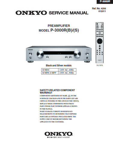 ONKYO P-3000R (B) (S) PREAMPLIFIER SERVICE MANUAL INC SCHEM DIAGS AND PARTS LIST 70 PAGES ENG