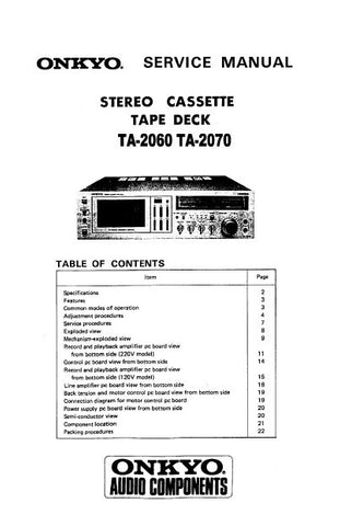 ONKYO TA-2070 TA-2060 STEREO CASSETTE TAPE DECK SERVICE MANUAL INC PCBS SCHEM DIAGS AND PARTS LIST 25 PAGES ENG