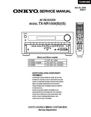 ONKYO TX-NR1009(B) TX-NR1009(S) AV RECEIVER SERVICE MANUAL INC BLK DIAGS SCHEM DIAGS AND PARTS LIST 170 PAGES ENG
