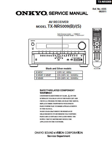 ONKYO TX-NR5009(B) TX-NR5009(S) AV RECEIVER SERVICE MANUAL INC BLK DIAGS PCBS SCHEM DIAGS AND PARTS LIST 62 PAGES ENG